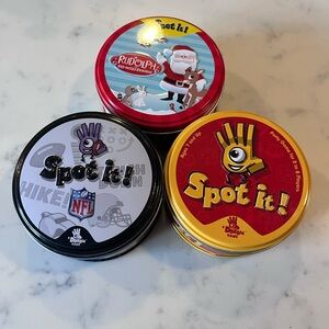 Set of 3 Spot It! Card Game (Classic, NFL and Rudolph)